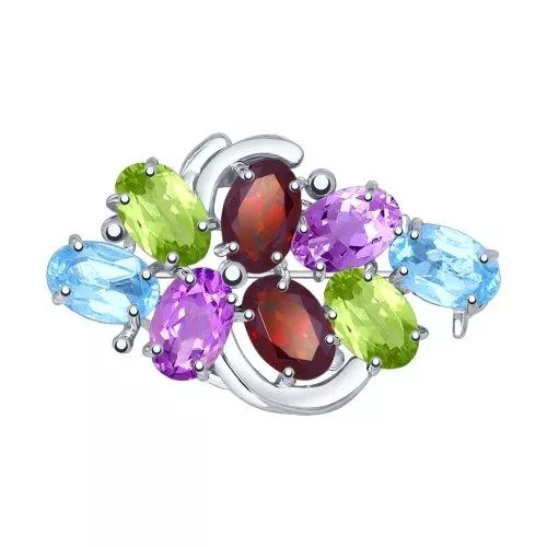 Брошь с полудрагоценными вставками