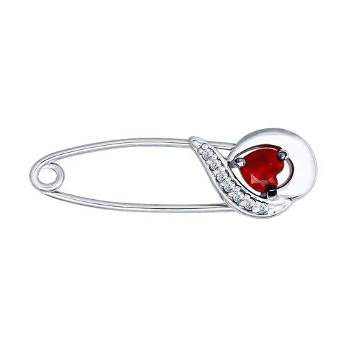 Брошь - булавка из серебра с фианитами