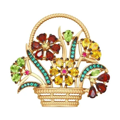 Брошь из золочёного серебра с миксом камней