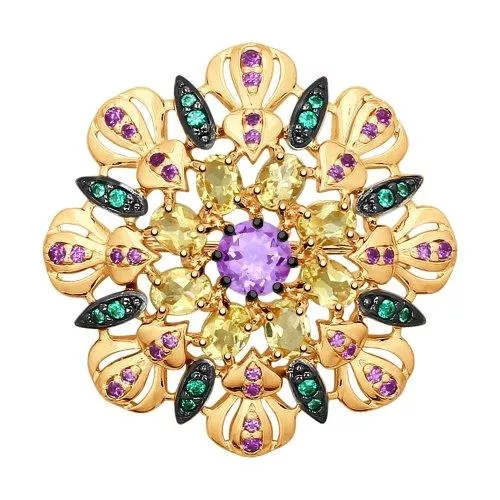 Брошь из золочёного серебра с миксом камней