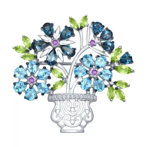 Брошь из серебра с миксом камней