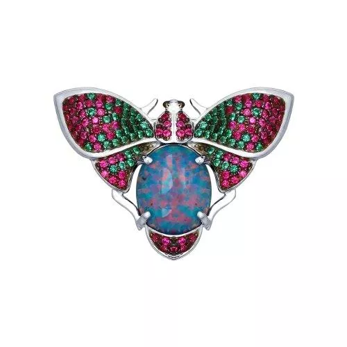 Серебряная брошь «Жук» с опалом и фианитами