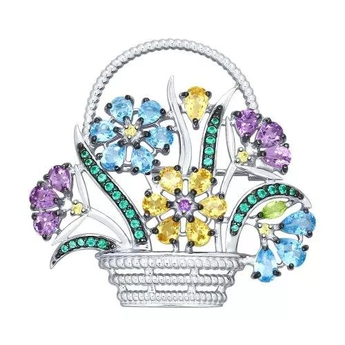 Брошь из серебра с миксом камней