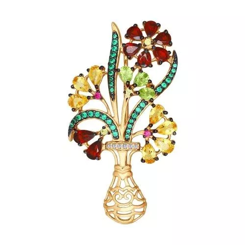 Брошь из золочёного серебра с миксом камней