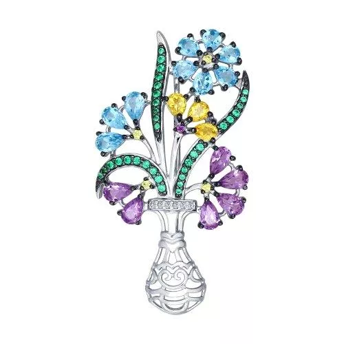 Брошь из серебра с миксом камней