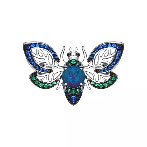 Серебряная брошь «Жук» с опалом и фианитами