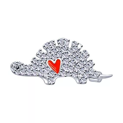 Брошь из серебра с эмалью и фианитами