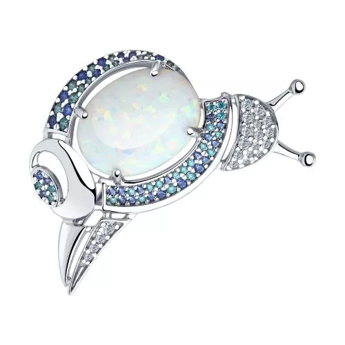 Брошь из серебра с опалами и фианитами