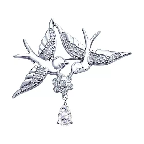 Брошь из серебра с фианитами