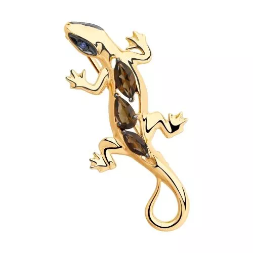 Брошь из серебра с раухтопазами и фианитом