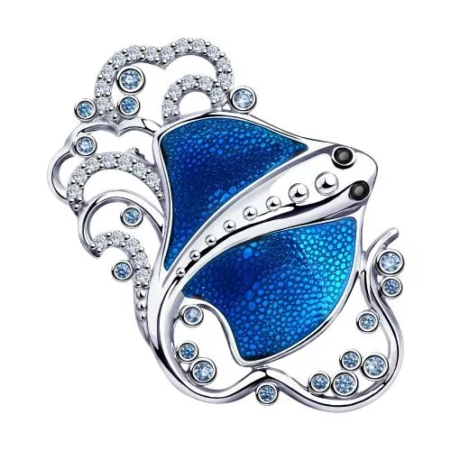 Брошь из серебра с эмалью и фианитами