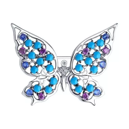 Брошь из серебра с и фианитами