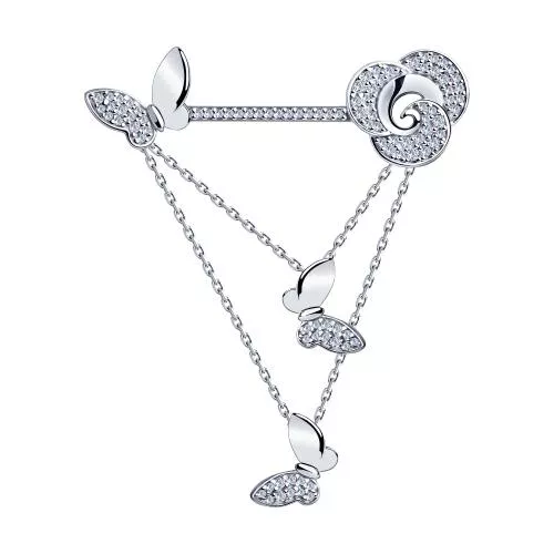 Брошь из серебра с фианитами