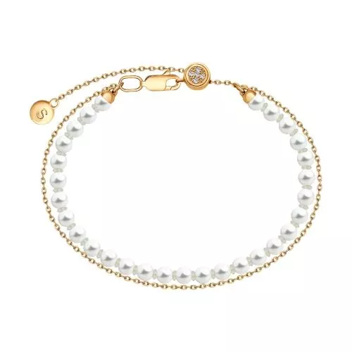 Браслет из серебра с жемчугом Swarovski и фианитами