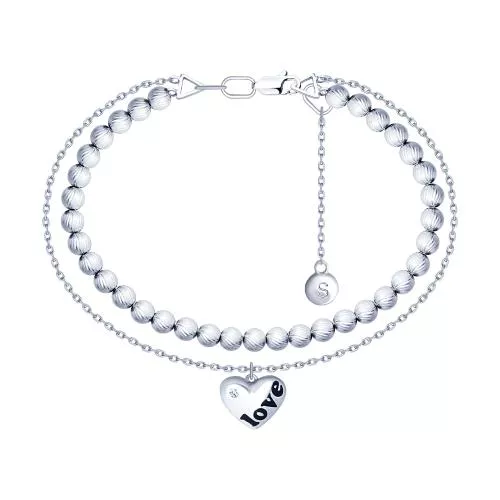 Серебряный браслет с фианитом и эмалью «Love»