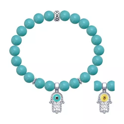 Браслет «Хамса» с амазонитом и фианитами