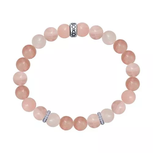 Браслет с розовым кварцем, серебром и фианитами