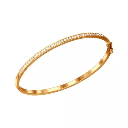 Браслет жёсткий из золочёного серебра с фианитами