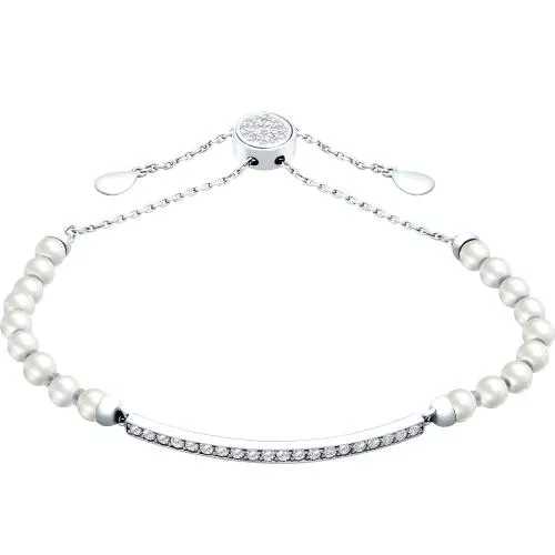 Браслет из серебра с жемчугом Swarovski и фианитами