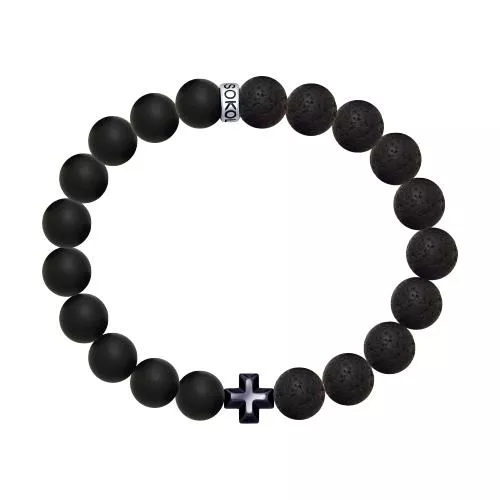 Браслет с вулканической лавой и агатами