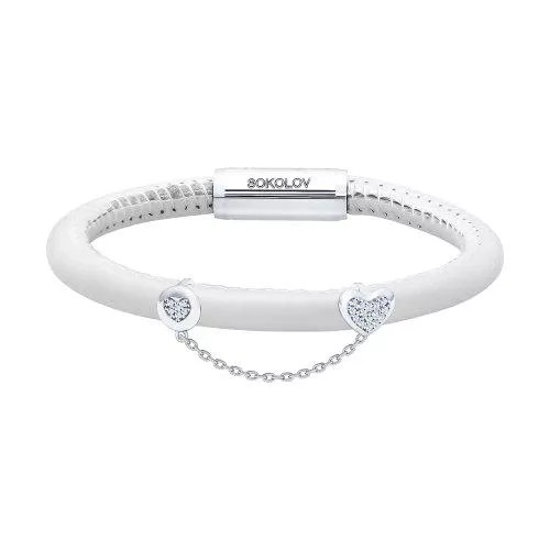 Кожаный браслет с серебром и фианитами