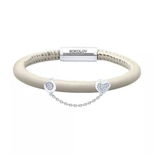 Кожаный браслет с серебром и фианитами