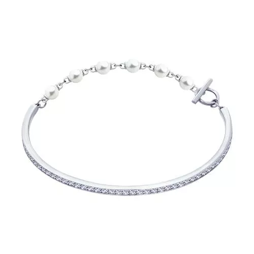 Браслет из серебра с жемчугом Swarovski и фианитами