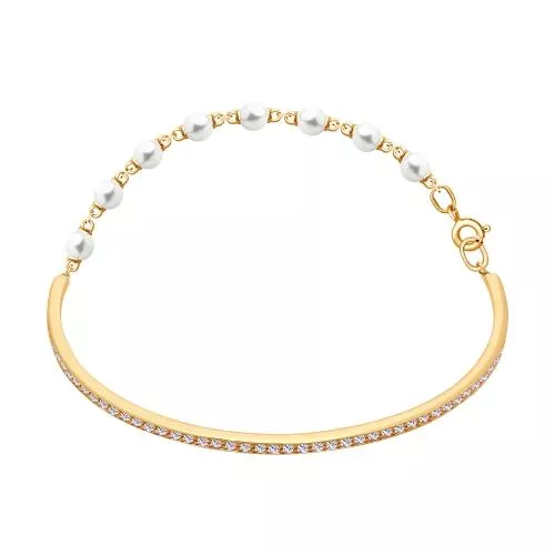 Браслет из серебра с жемчугом Swarovski и фианитами