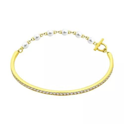 Браслет из серебра с жемчугом Swarovski и фианитами