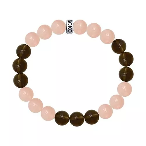 Браслет с розовыми и дымчатыми кварцами