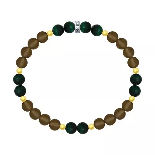 Браслет с малахитами и дымчатым стеклом