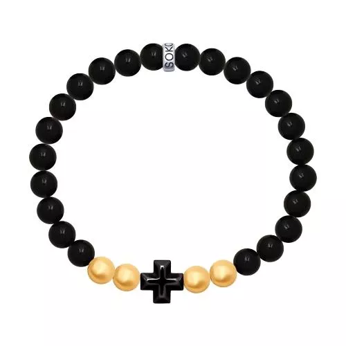 Браслет с чёрными агатами и гематитами