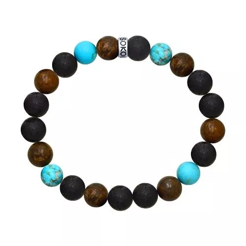Браслет с бронзитом, вулканической лавой и бирюзой