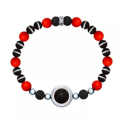 Браслет с вулканической лавой, агатами и кораллами