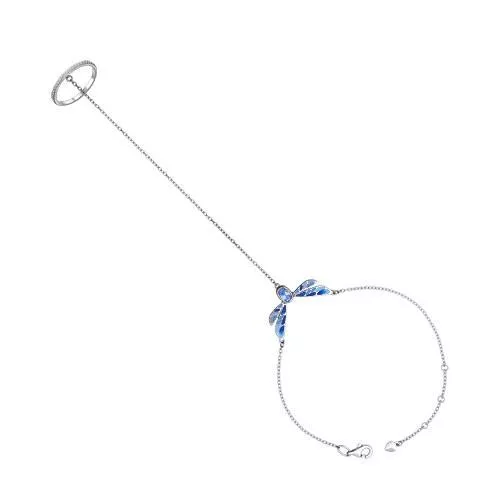 Слейв-браслет из серебра с эмалью с голубым фианитом