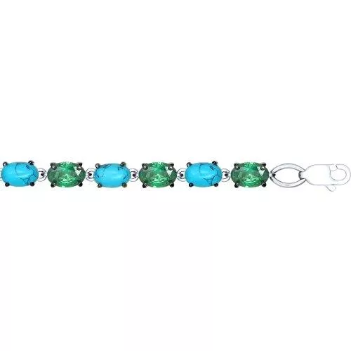 Браслет из серебра с бирюзой (синт.) и зелеными фианитами
