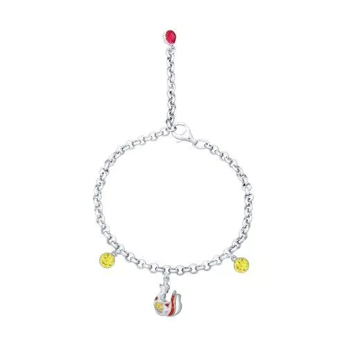 Браслет из серебра с эмалью с жёлтыми и красными фианитами