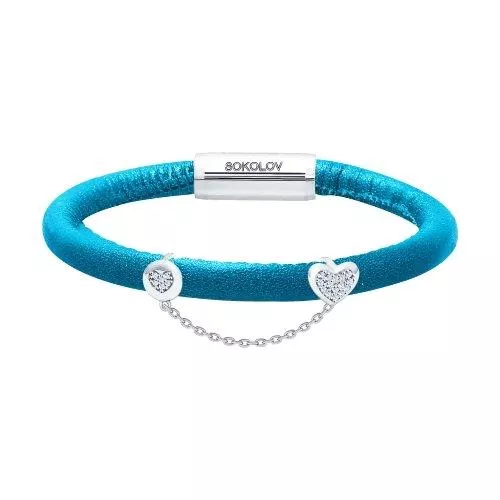 Кожаный браслет с серебром и фианитами