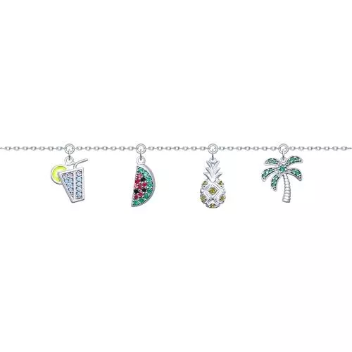 Браслет из серебра с эмалью и фианитами