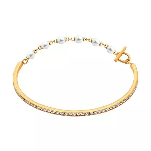 Браслет из серебра с жемчугом Swarovski и фианитами