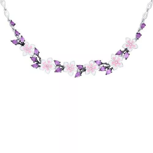 Колье из серебра с эмалью с аметистами