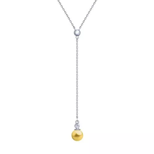 Серебряное колье с жемчугом Swarovski и фианитом