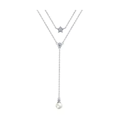 Колье из серебра с жемчугом Swarovski и фианитами