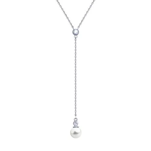 Колье из серебра с жемчугом Swarovski и фианитом