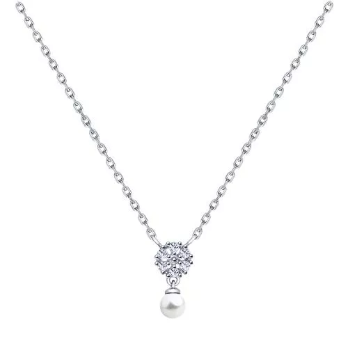 Колье из серебра с жемчугом и фианитами