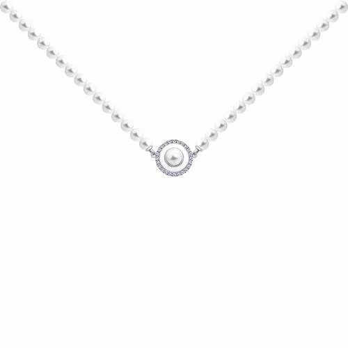 Колье из серебра с эмалью и жемчугом и фианитами