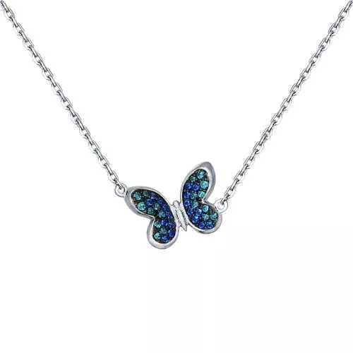 Колье из серебра с зелеными и синими фианитами