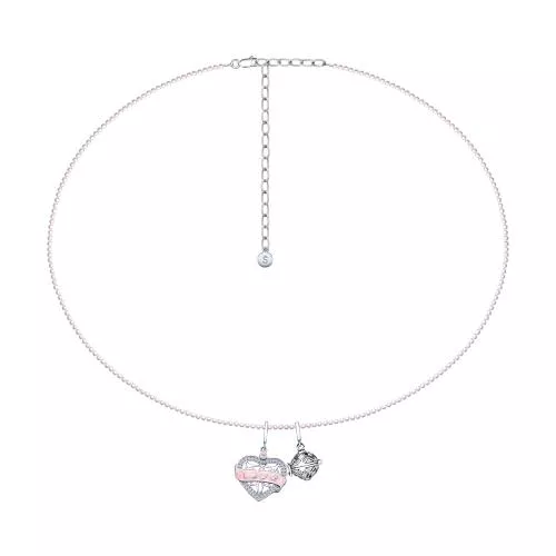 Колье из серебра с эмалью с зелёным и розовыми кварцем и бесцветными и розовым фианитами