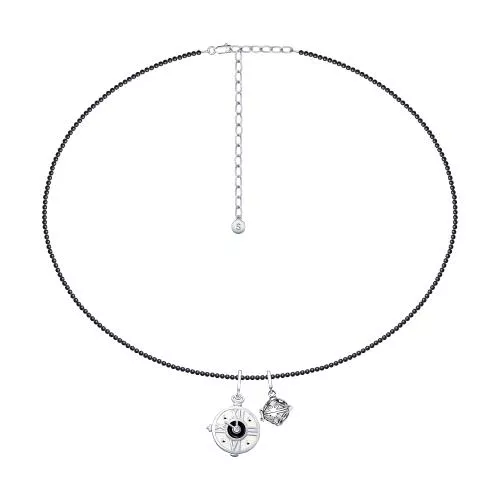 Колье из серебра с эмалью с кварцем и фианитом