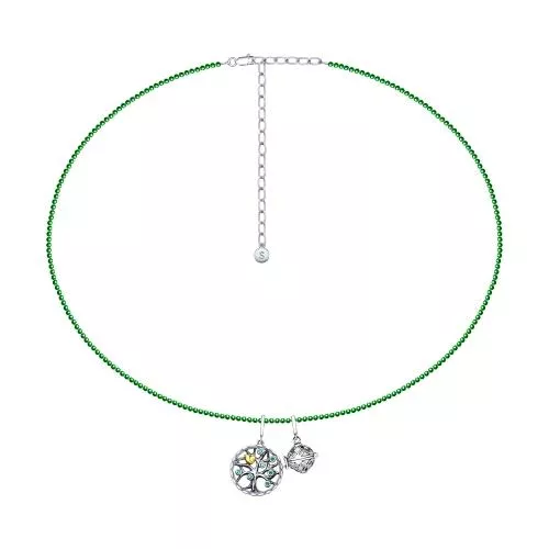 Колье из серебра с кварцем и зелеными фианитами